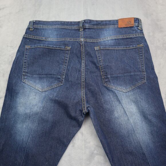 XS Premium Denim Pants Mens 36 Blue Mid Rise Straight Leg Distressed Jeans - Picture 15 of 16